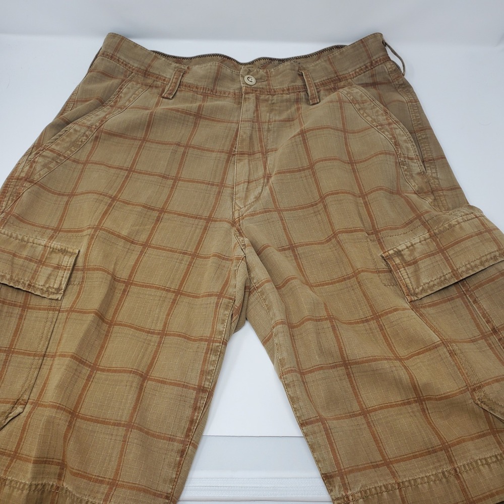Tommy Bahama Silk Shorts Mens 33 Relax Brown Plaid Grid Cargo Pocket